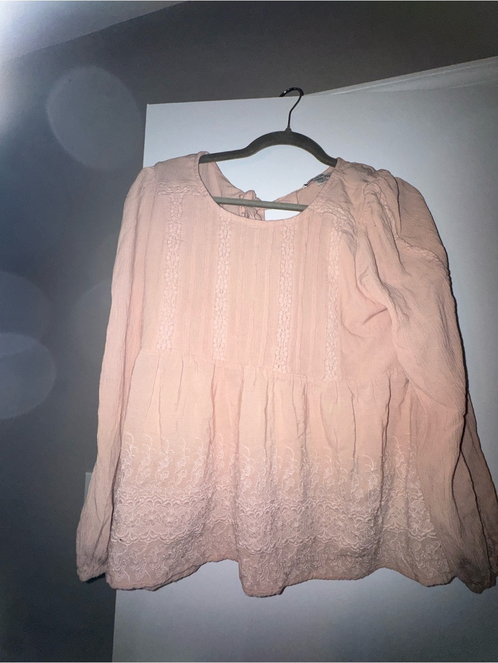 American Eagle Outfitters Blush Pink Lace-Trim Peasant Top